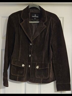 B COLLECTION Women's Dark Brown Suede Leather Button Jacket Sz XL Western Retro